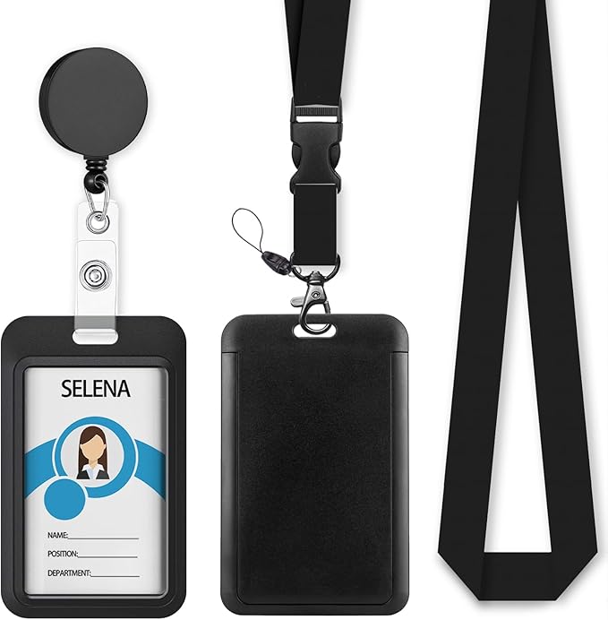 Black Badge Holder Retractable Lanyard, Lanyards by Mcapirivo