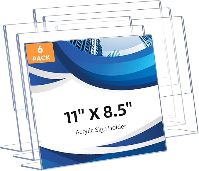6 Pack L Shape Slanted Back 11x8.5 Plastic Sign Holders by DECOHOBO