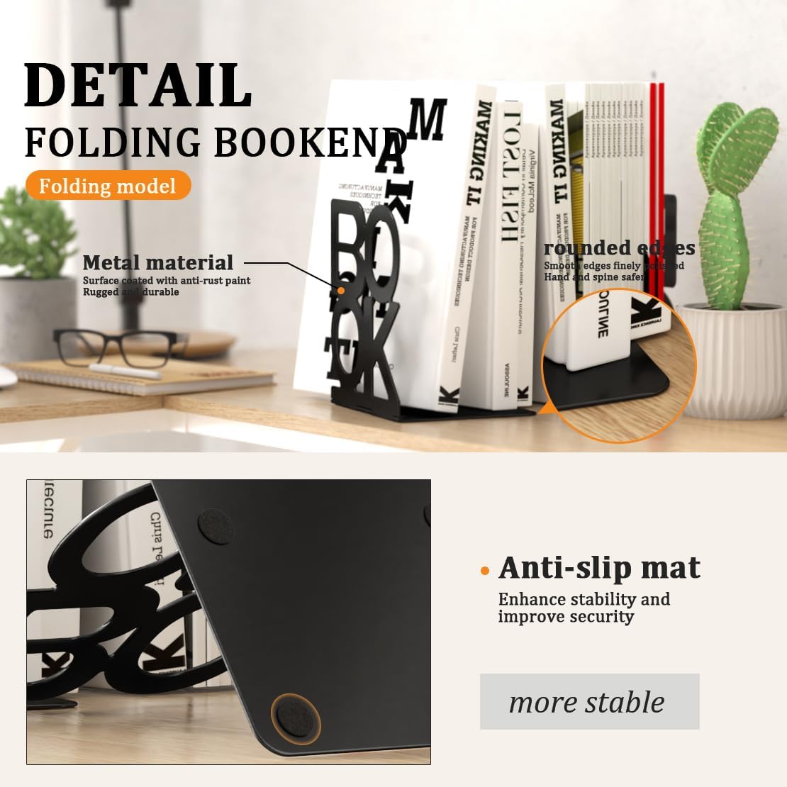 Book Ends,2 Pair Bookends Metal Bookend (Folding Book Ends 2 Pair)