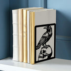 Raven and Skull Decor Gothic Metal Bookends for Shelves, Office Desk Organizer Book Ends for Heavy Books, Home Office Desk Bookshelf Decor Gift for Gothic Lovers and Reading Enthusiasts