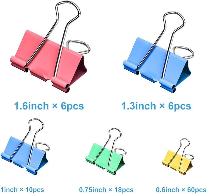 Binder Clips - Assorted Sizes 100 Count, X Large, Mini Paper Clamps Combination - Image 2