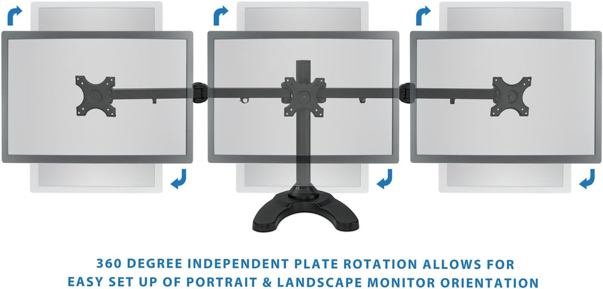Mount-It! Triple Monitor Stand for 3 Screens up to 24", Height Adjustabl...
