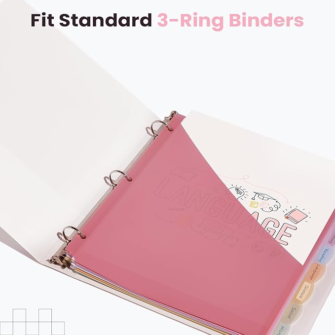 Sooez 8 Count Dividers with 2 Pockets, 8 Tabs Binder Dividers - Image 7