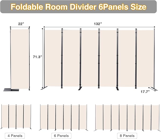 CHOSENM Room Divider, 6 Panel Folding Privacy Screens - Image 2