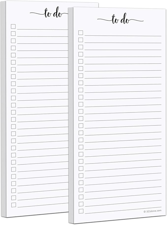 321Done 2-Pack Skinny To Do List Notepad, Made in USA by 321Done