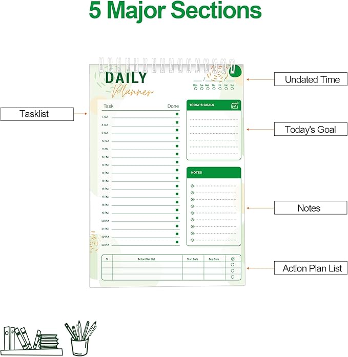 To Do List Notebook Daily Planner A5 CheckList Pad 52 Sheets, 5.9" x 8.2" Daily - Image 2