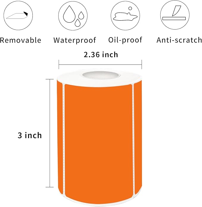 2×3 Inch Orange Removable Thermal Labels, Thermally Printable, 300 Sheets per - Image 2