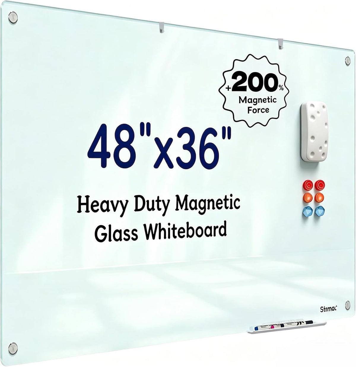 Magnetic Glass Dry Erase Board - 48'' x 36'' Whiteboard White...