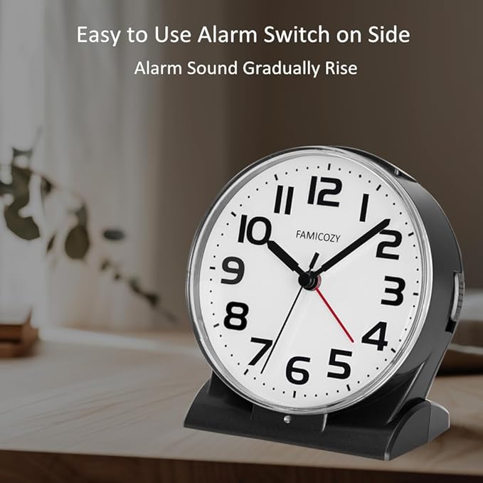 FAMICOZY Automatically Backlighted Alarm Clock, Silent No Ticking - Image 4