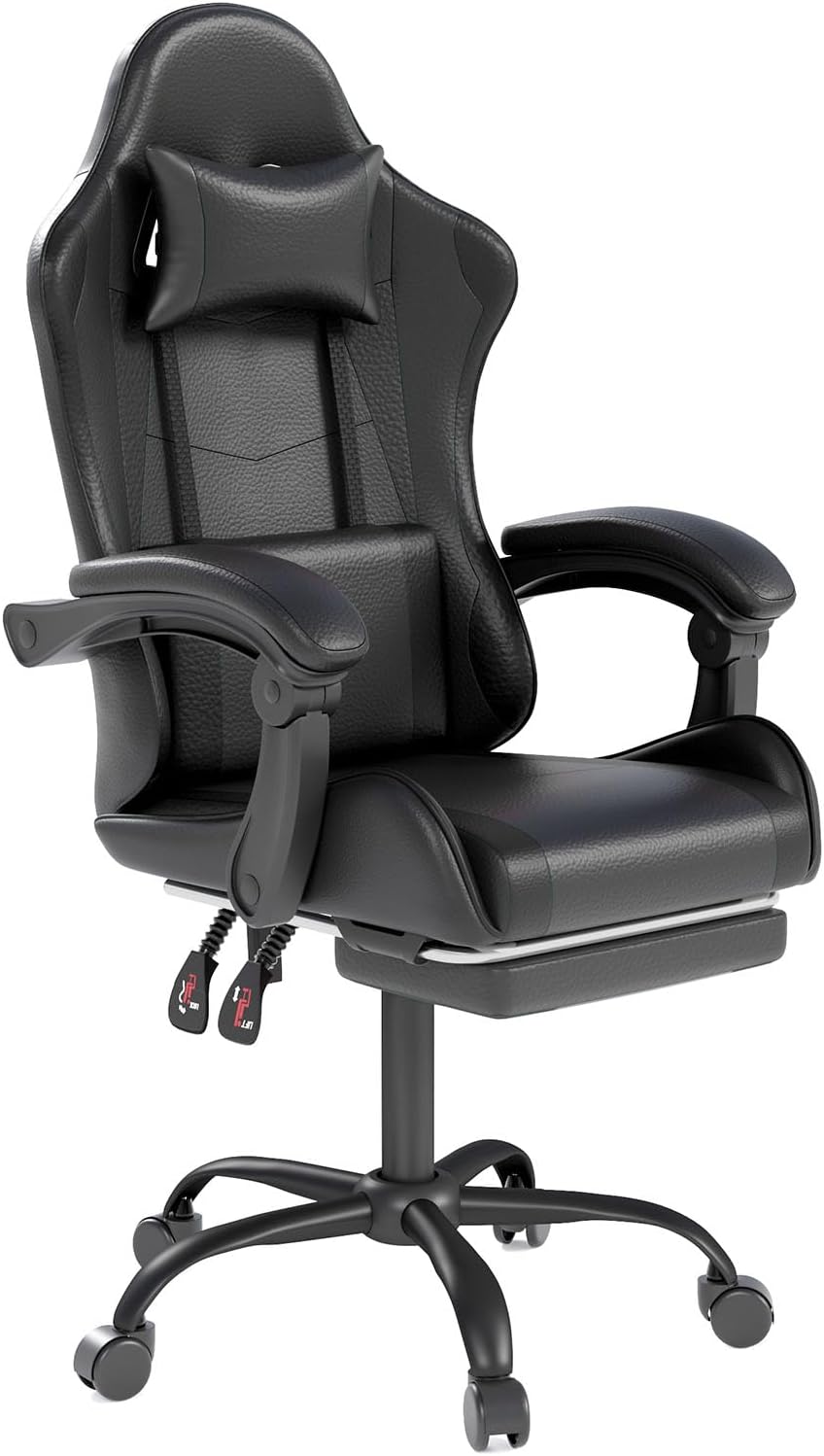 OS MOTOR Gaming Chair with Headrest and Footrest for Home Office, Black