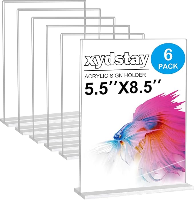 xydstay 6pack Acrylic Sign Holder 5.5 X 8.5, Vertical T Shape Clear Plastic by xydled