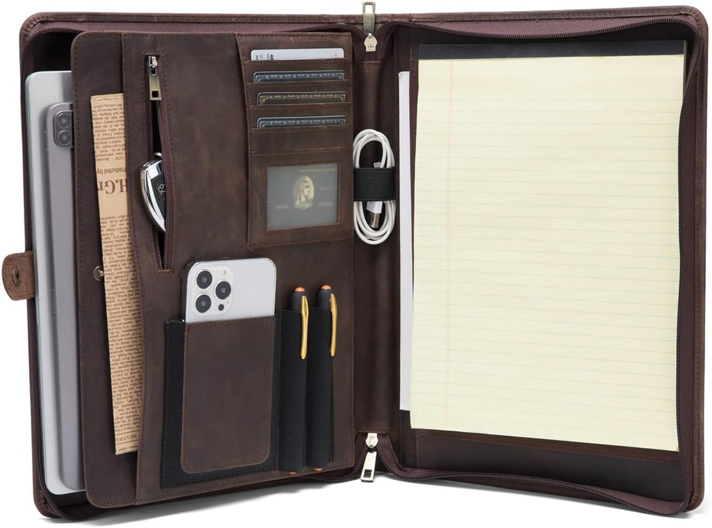 Geslun Genuine Leather Portfolio, Legal Size 8.5 x 14 Pad Holder, Business