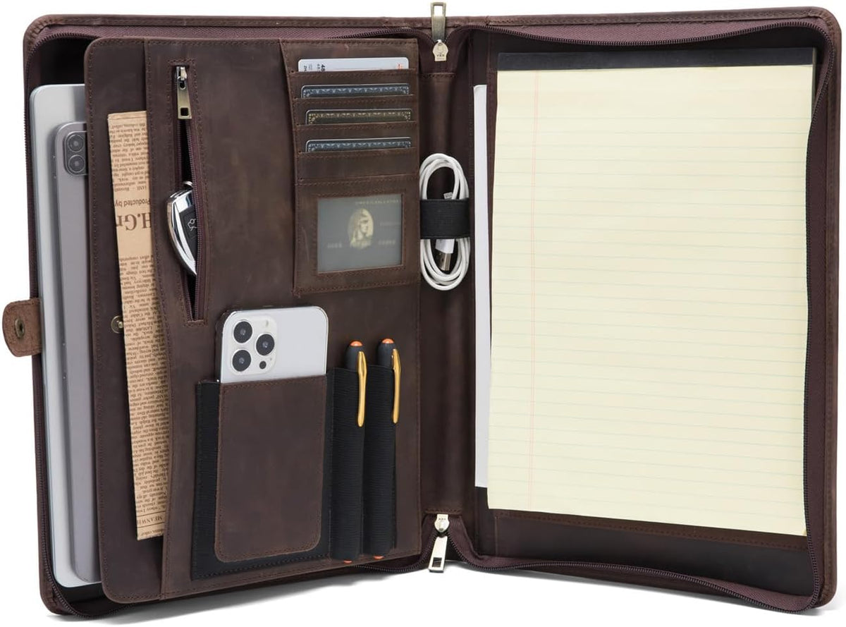 Geslun Genuine Leather Portfolio, Legal Size 8.5 x 14 Pad Holder, Business