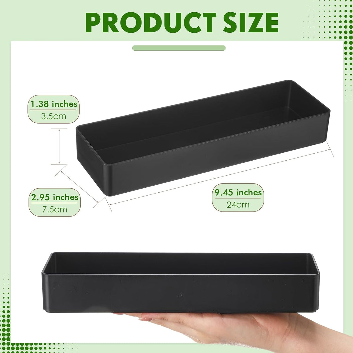 Teling 12 Pcs Black Plastic Desk Drawer Organizer Pen Tray Shallow