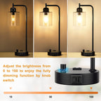 industrial desk lamp, fully dimmable small bedside table shown in use