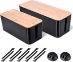 2 Pack Large Cable Management Box – Wooden Style Cord Organizer Box and Cover by Unknown