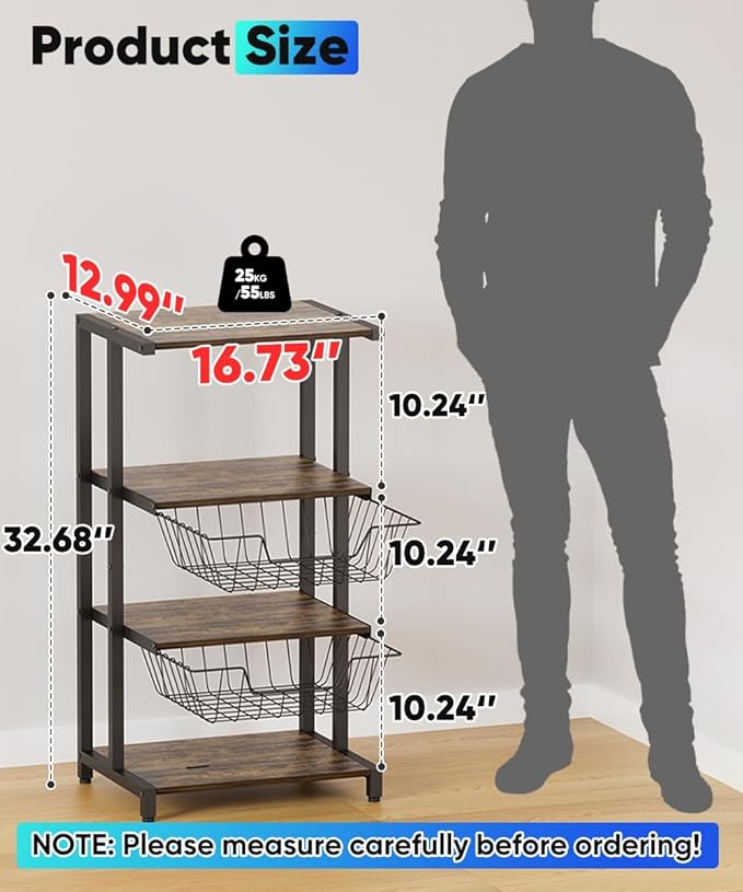 Ardier Media Stand with Two Detachable Baskets, 4-Tier AV Media Stand Corner - Image 2