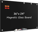 MaxGear Glass Whiteboard, Tempered Magnetic Dry Erase Board Black, Frameless by MaxGear