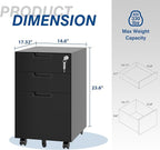 Fesbos 3 Drawer Vertical File Cabinet, Mobile Filling Cabinets - Image 3