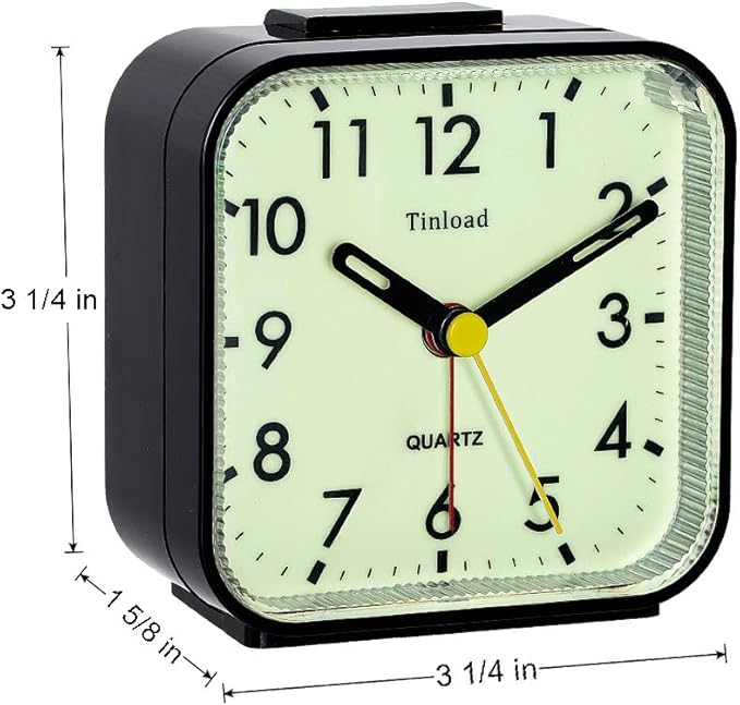 Tinload Small Battery Operated Analog Travel Alarm Clock Silent Non Ticking - Image 9