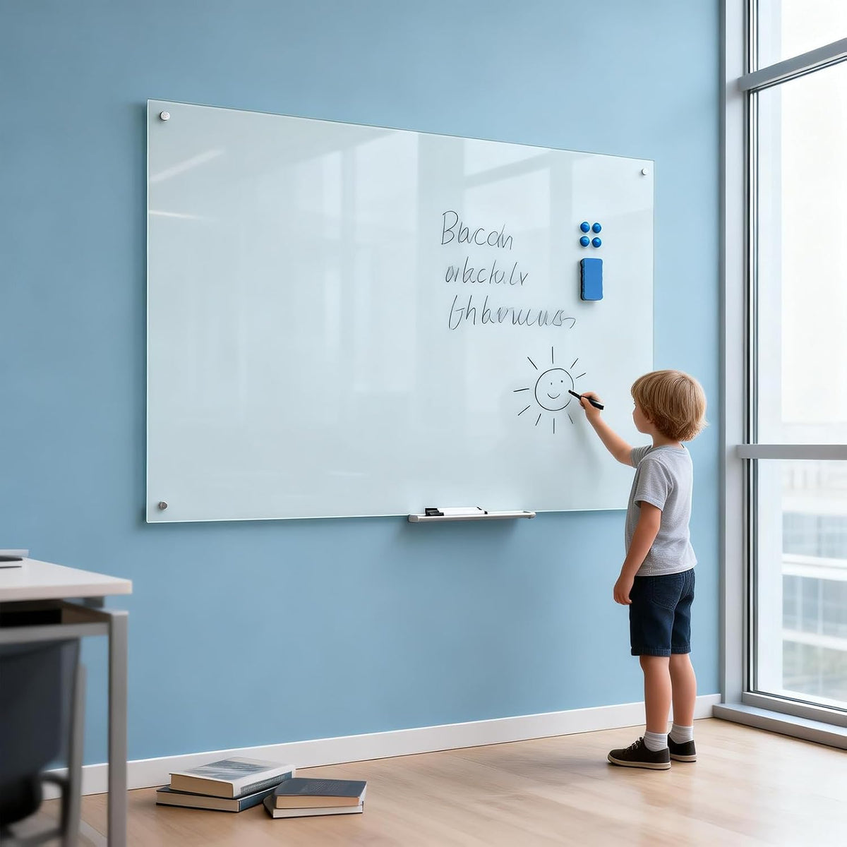 Magnetic Glass Dry Erase Board, 48 x 36 Inch, Frameless Wall Mount