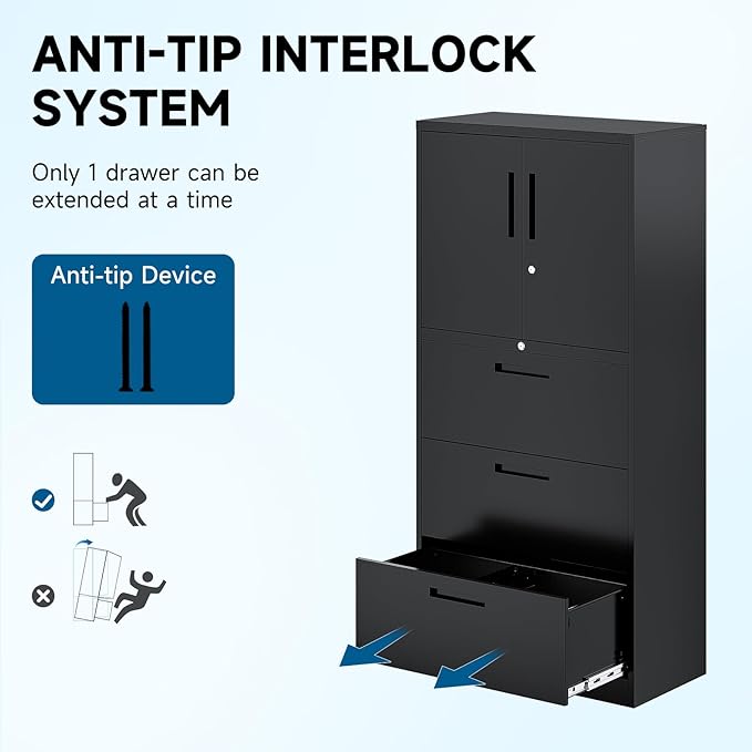 PEUKC 3-Drawer Metal File Cabinet, Lateral Vertical Filing Cabinets - Image 6