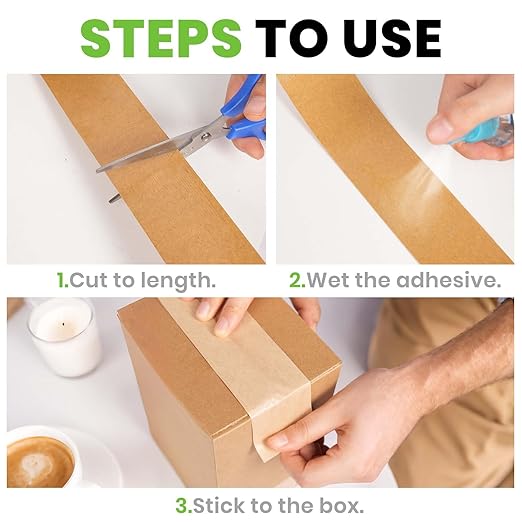 ADHES Water Activated Tape 2" x 55yds, 3 Rolls, Reinforced Kraft Gummed Paper - Image 6
