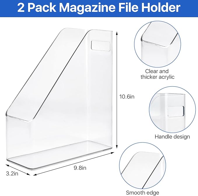 Akamino 2 Pack Acrylic Magazine File Holder, A4 Vertical File Organizer - Image 3