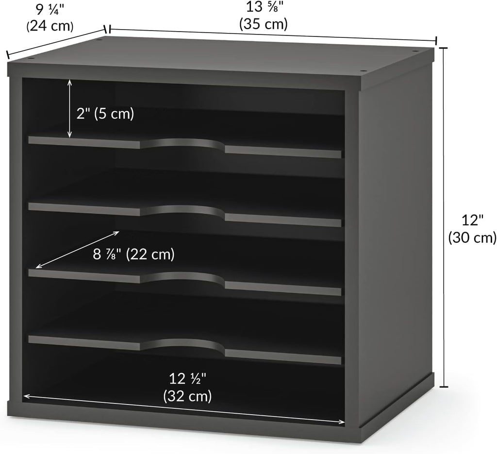 ballucci 5-tier file organizer for desk, wooden mail, close-up detail