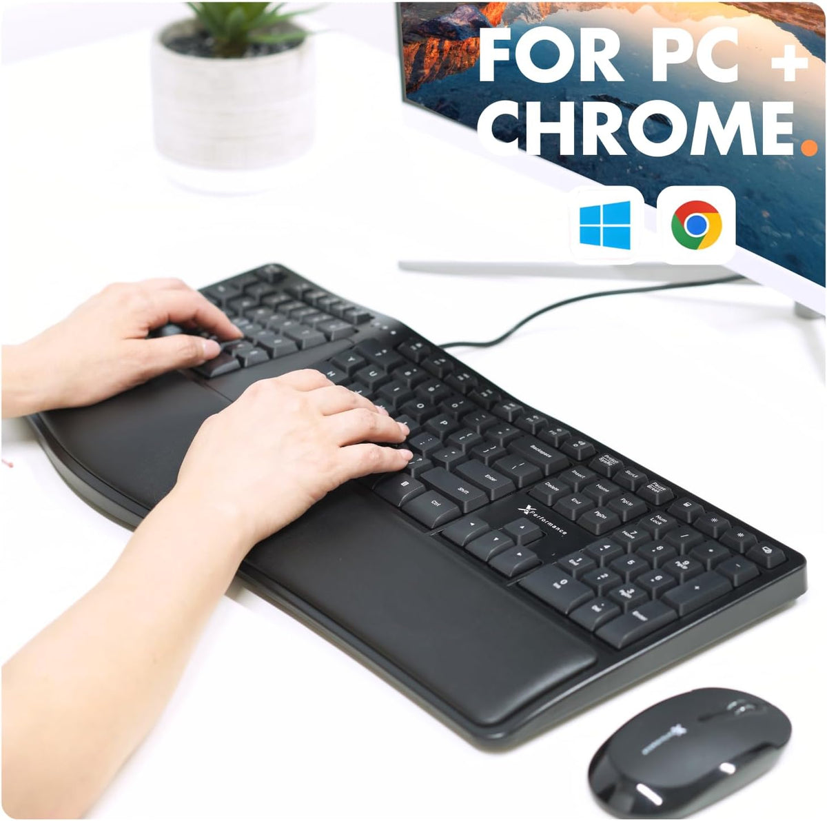 X9 Wired Ergonomic Keyboard with Cushioned Wrist Rest - Type Comfortably Long...
