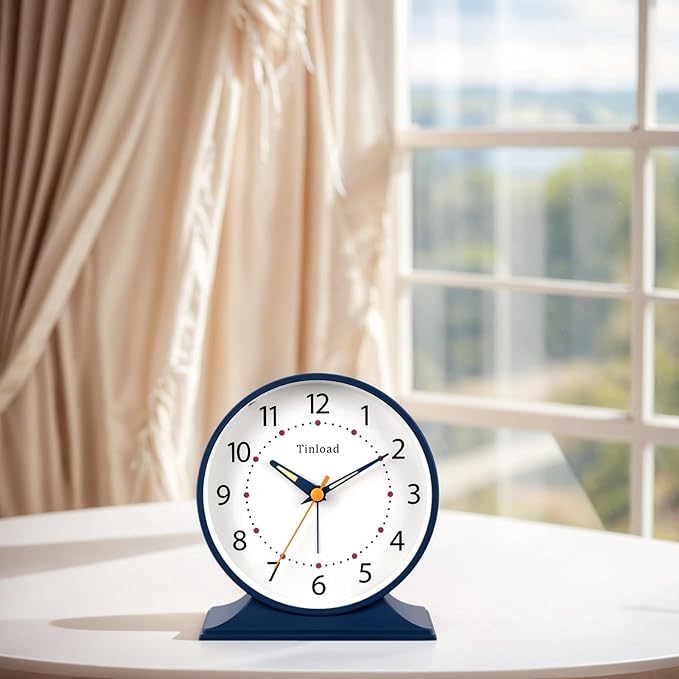 Tinload 4.5" Antique Retro Analog Alarm Clock, Small Silent Bedside Desk Clock - Image 4