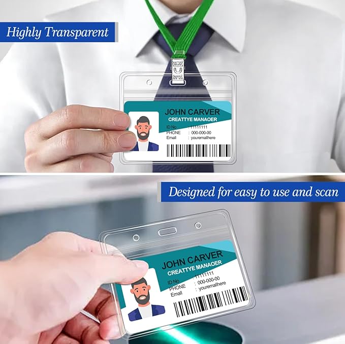 100 Pcs Clear Horizontal Badge ID Card and 100 Pcs Lanyard, Reusable Lanyards - Image 5