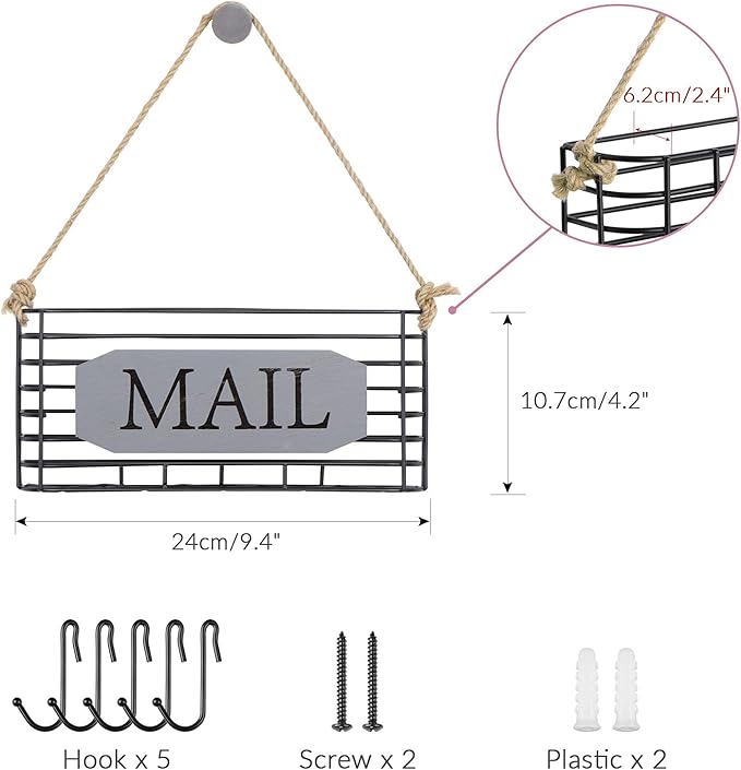 SRIWATANA Mail Holder Wall Mount, Mail Organizer Key Holder - Image 7