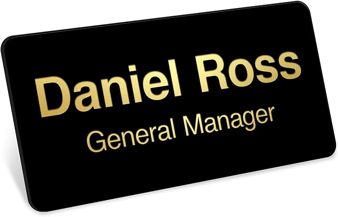 Name Tag, Magnetic Black and Gold Name Tags, Personalized Name Tags, 1.5x3 by MySignCenter