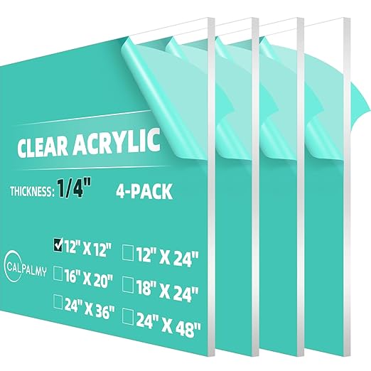 CALPALMY 12 x 12 Inch Clear Acrylic Sheet Plexiglass 1/4" Thick; Use by CalPalmy