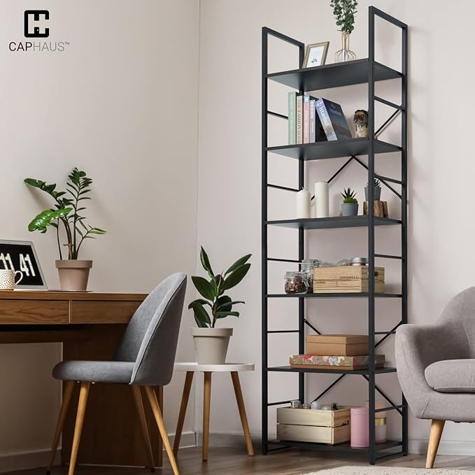 CAPHAUS 6 Tier Bookshelf, 24 Inch Width Free Standing Shelf, Bookcase Shelf - Image 2