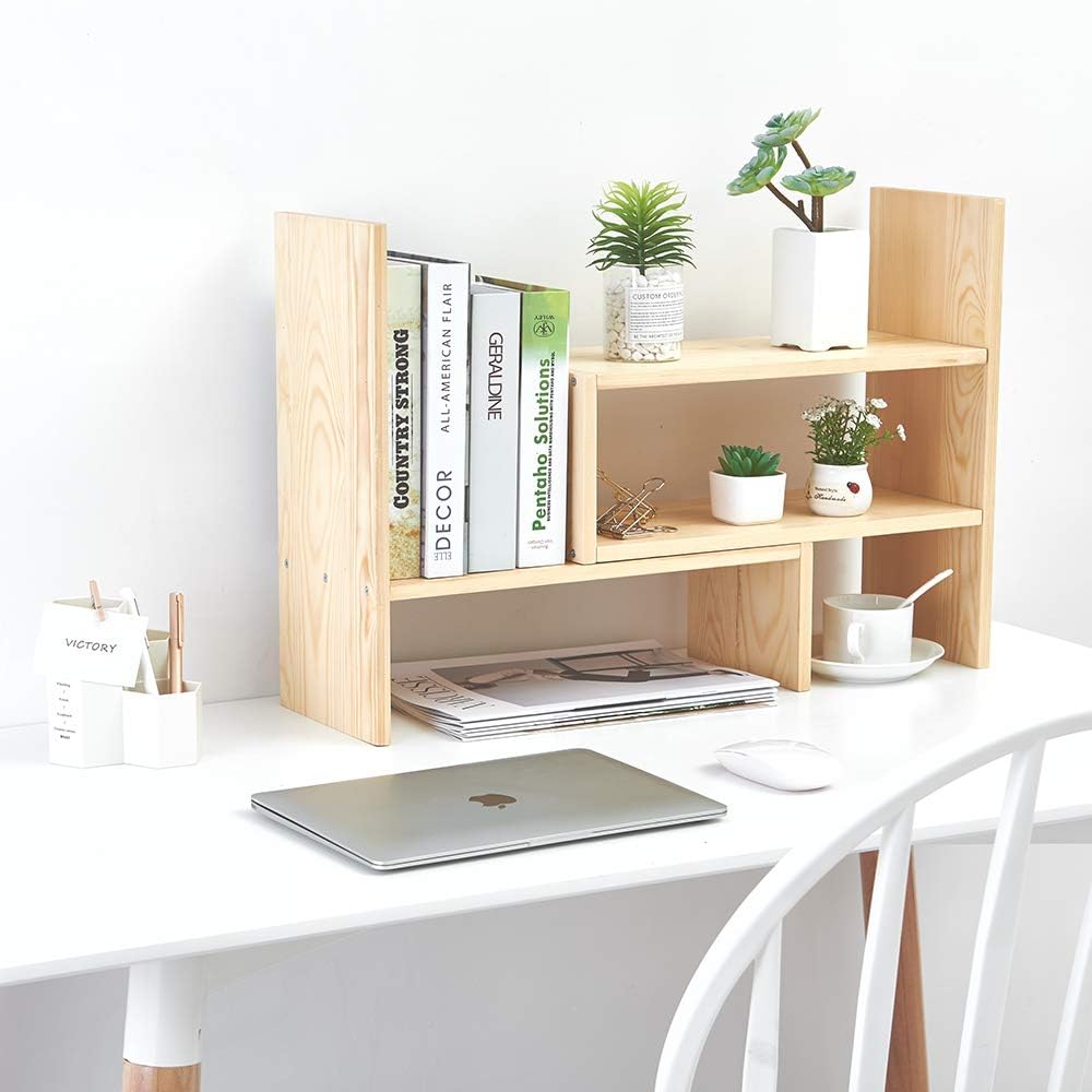 Liry Products Beige Adjustable Extendable Natural Wood Desktop Organizer Cadd...