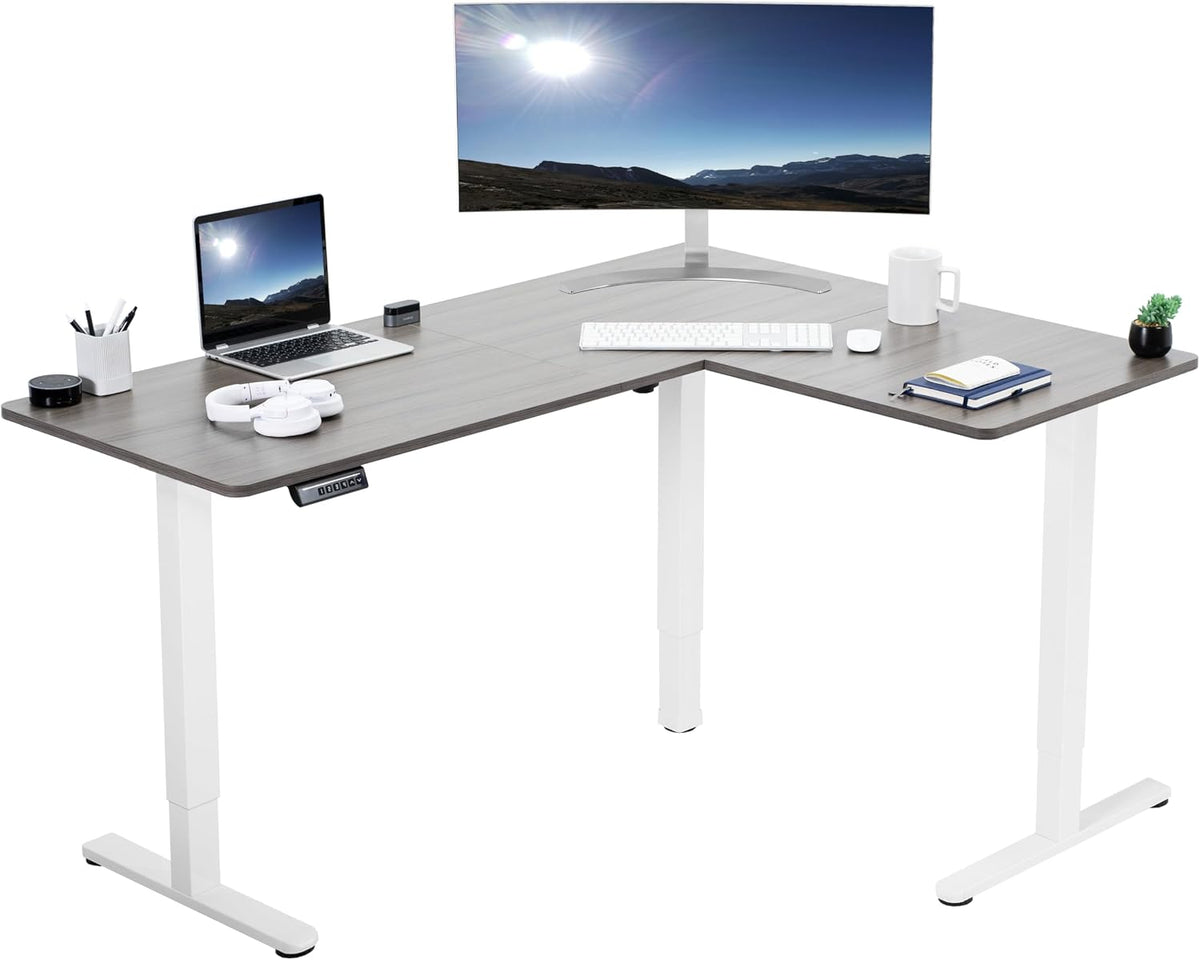 VIVO Electric Corner 63 x 47 inch L-Shaped Standing Desk, Memory Height
