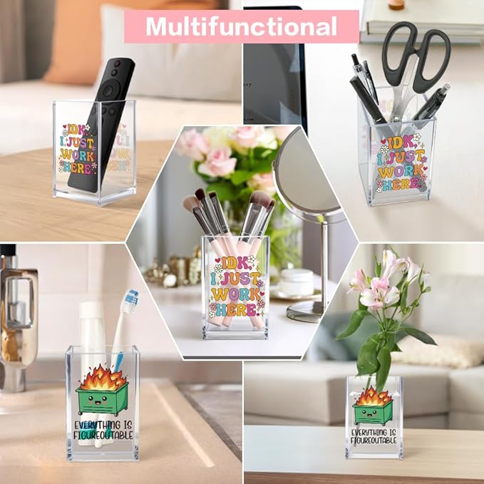 Vgrti Funny Dumpster Fire Work 2 Pack Acrylic Cosmetic Pencil Pen Holder Cup - Image 6