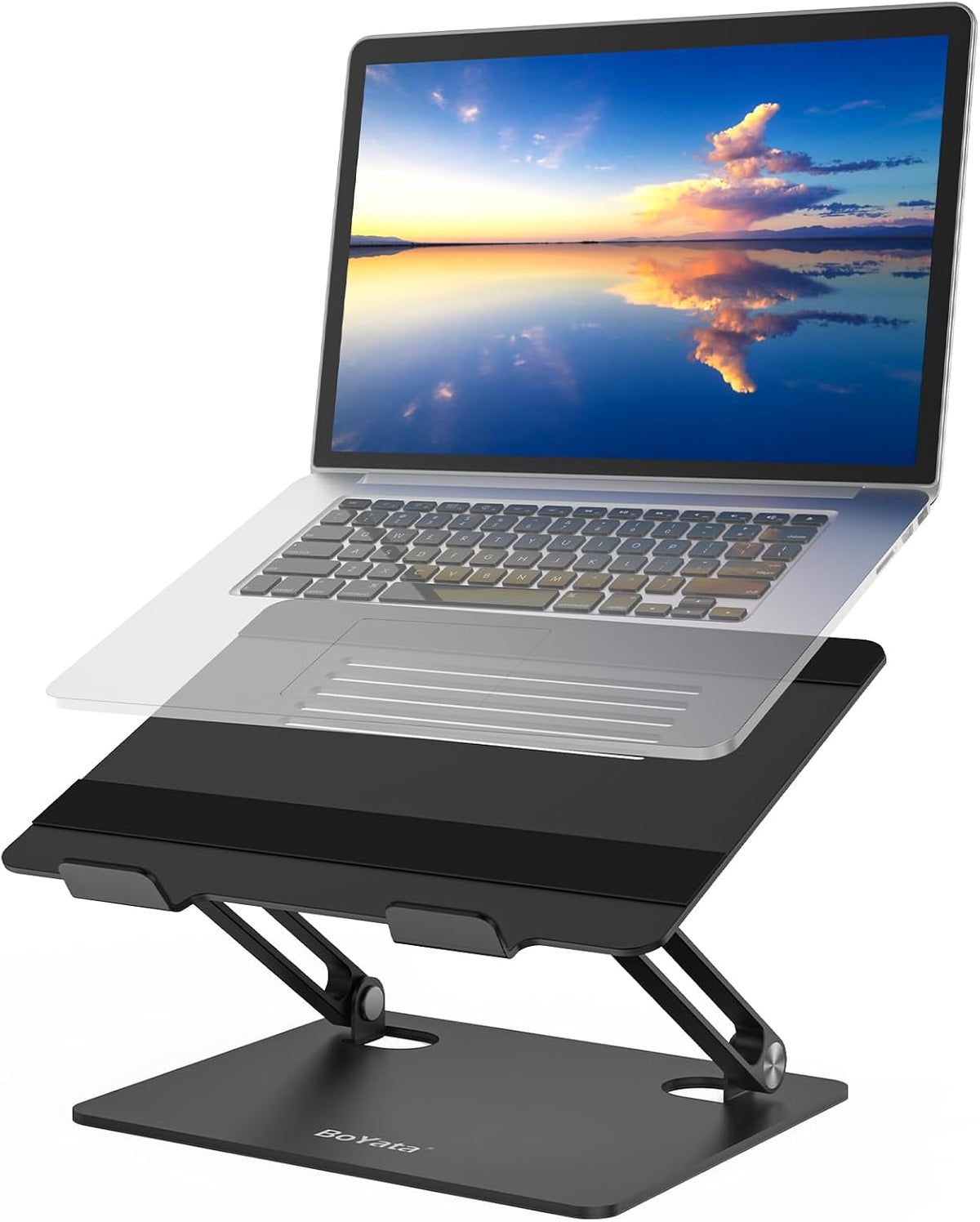 BoYata Laptop Stand, Adjustable Metal Desktop Riser, Up to 15 Inches, Black