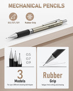 nicpro 30pcs art mechanical pencil set in leather, close-up detail