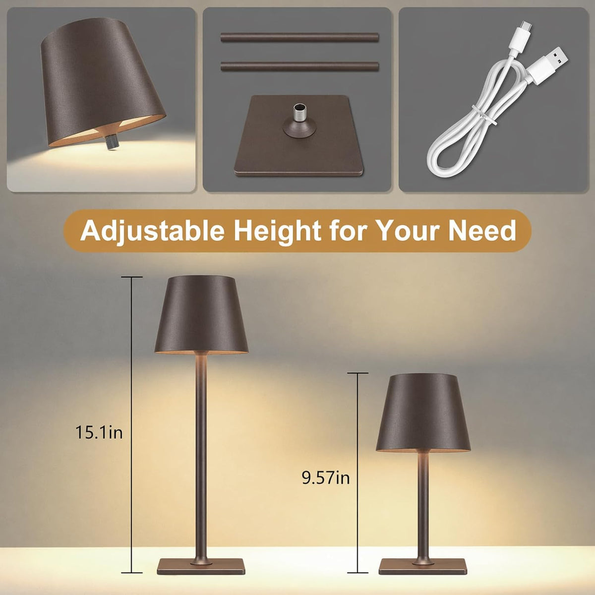 Yogaret Cordless Table lamp Brown 2pack for Restaurant Home Dinner Dining Kit...