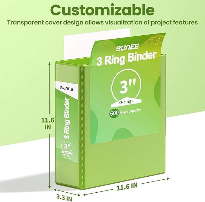 SUNEE 3 Ring Binder 3 Inch 1 Pack, Tender Green - Image 7