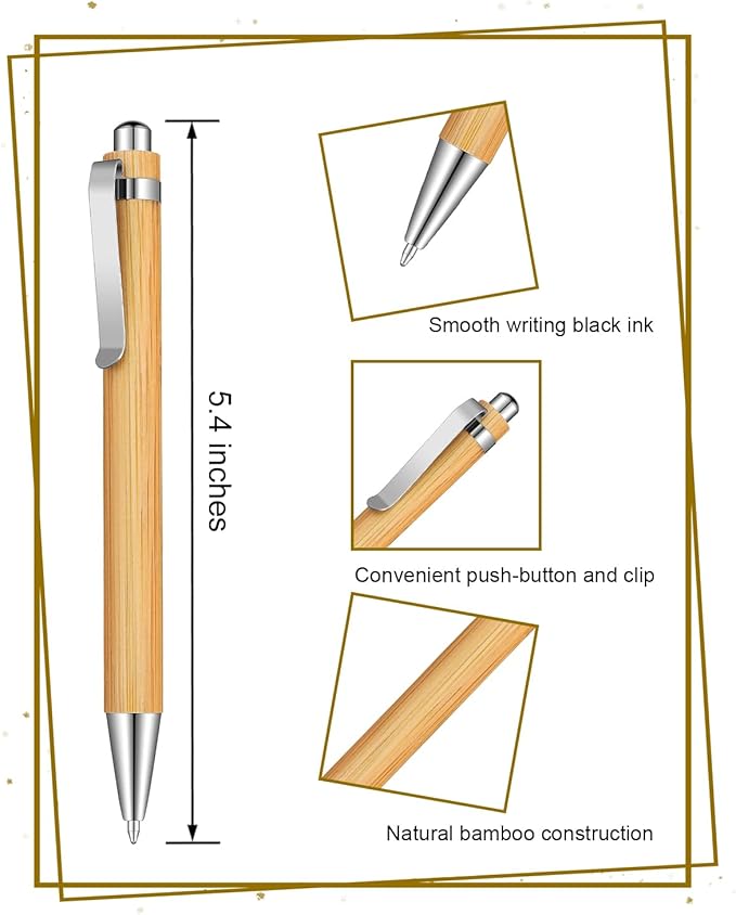 lyforx 250pcs Bamboo Pens Bulk Wooden Bamboo Pens Engraving Wooden Ballpoint - Image 2