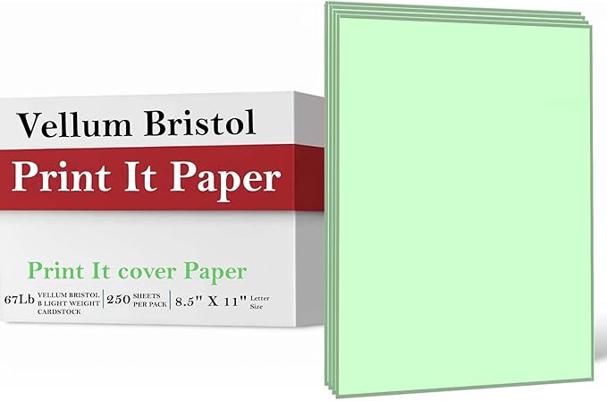 Print It - Vellum Bristol Colored Cardstock Cover Paper, 67 Lb, 8.5" X 11” by Unknown