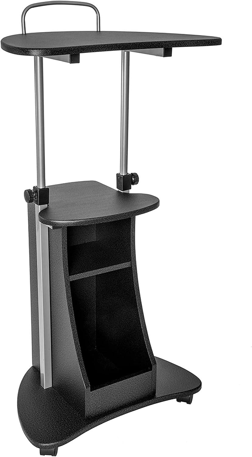 Techni Mobili Adjustable Height Rolling Laptop Cart with Storage, Graphite