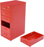 4 Drawer File Cabinet with Lock,Metal Office Filing Cabinets for Home Office,Metal Vertical File Storage Cabinet with Wheels,Storage A4/Letter/Legal (Red)