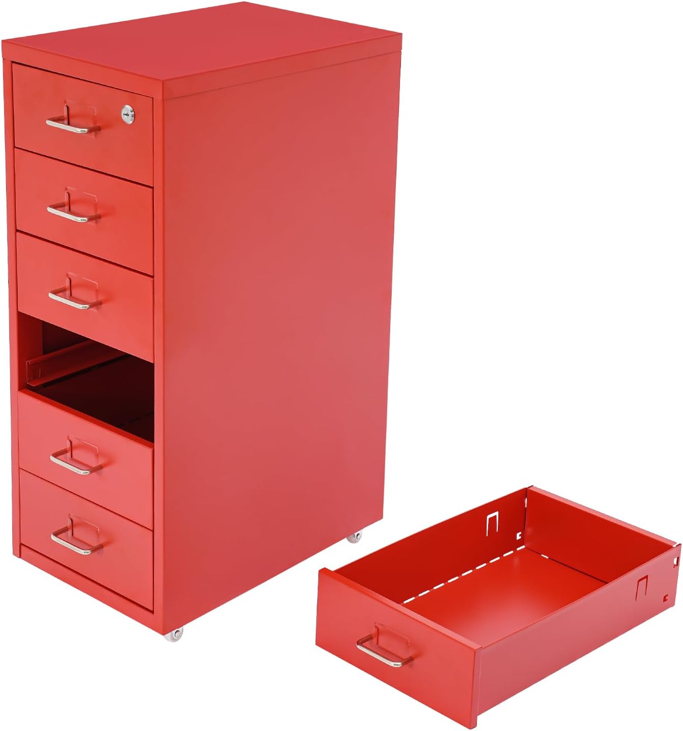 4 Drawer File Cabinet with Lock,Metal Office Filing Cabinets for Home Office,Metal Vertical File Storage Cabinet with Wheels,Storage A4/Letter/Legal (Red)