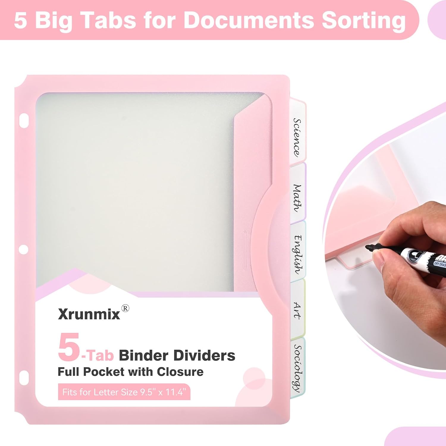 5 Tabs Dividers for 3 Ring Binder, 5 Pastel Binder Dividers with Pocket for US Letter Size, Binder Dividers with Tabs (XY024) (12)