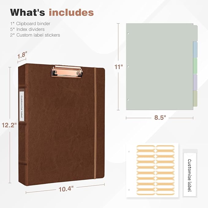 Ospelelf 3 Ring Binder with Clipboard, 1 Inch Leather, Letter Size, 5 Tab - Image 3